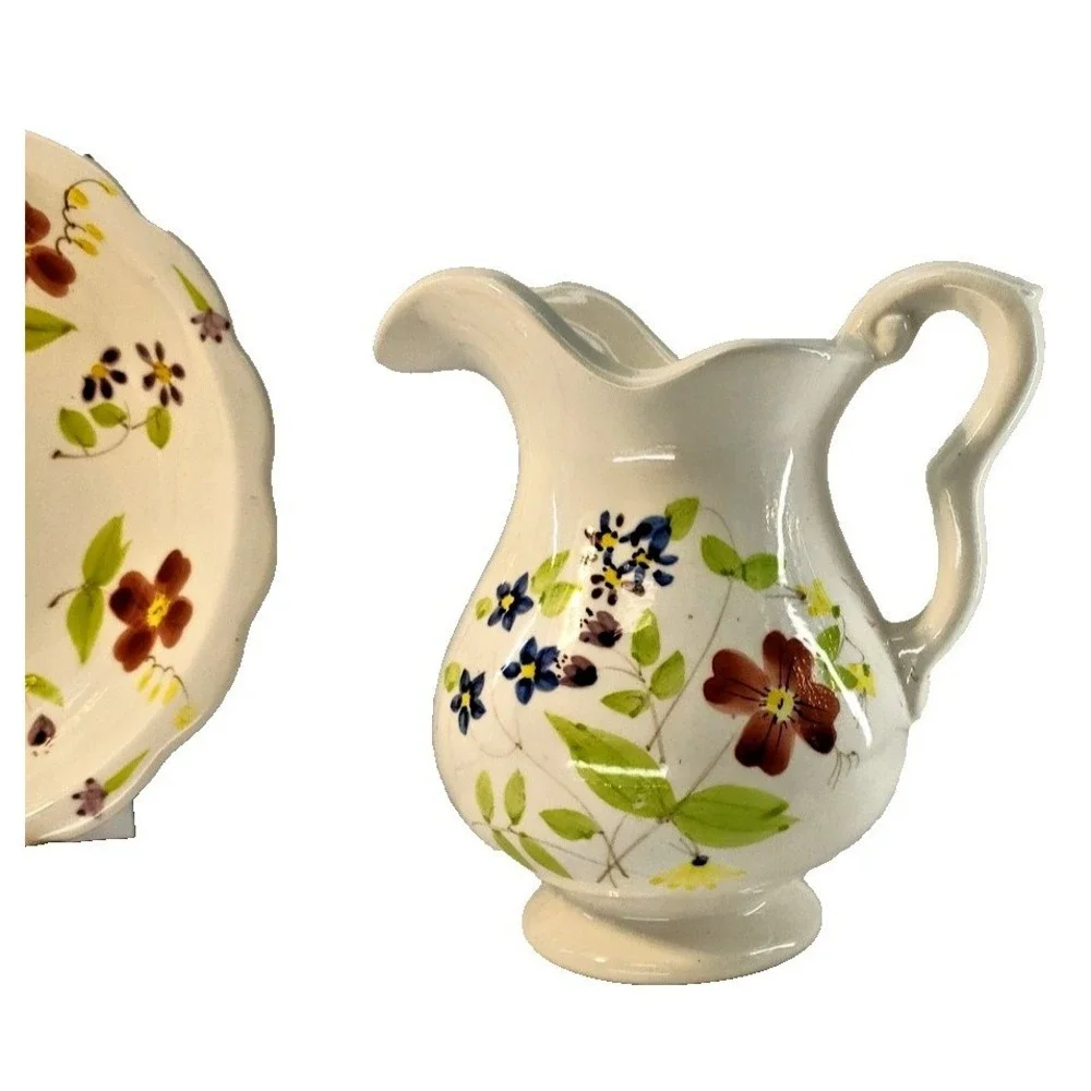 UNBRANDED Pitcher Basin‎ Set Adult Small White Excellent Ceramic Floral Decor